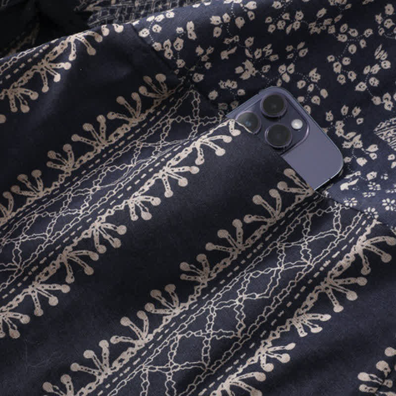 Buddha Stones Fall Winter Casual Boho Drawstring Floral Patchwork Women's Kimono With Pockets - image 5