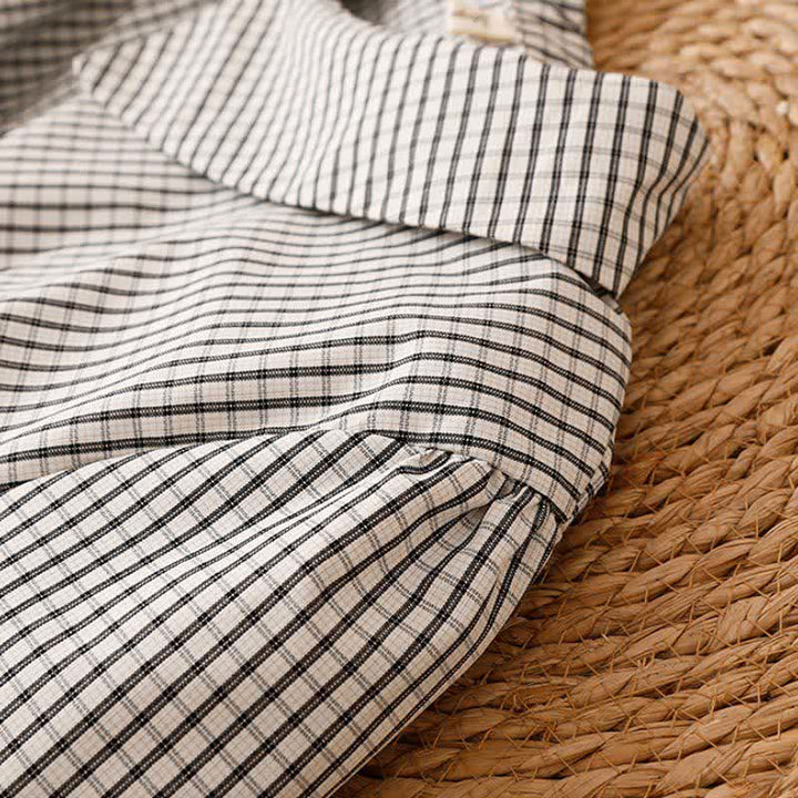 Buddha Stones Fall Vintage Casual Button-Up White Plaid Women's Long Sleeve Dress With Pockets - image 5