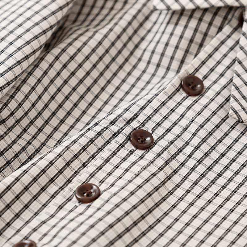 Buddha Stones Fall Vintage Casual Button-Up White Plaid Women's Long Sleeve Dress With Pockets - image 6