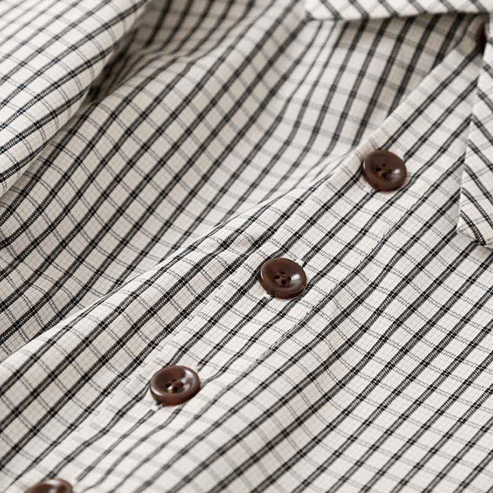 Buddha Stones Fall Vintage Casual Button-Up White Plaid Women's Long Sleeve Dress With Pockets - image 6