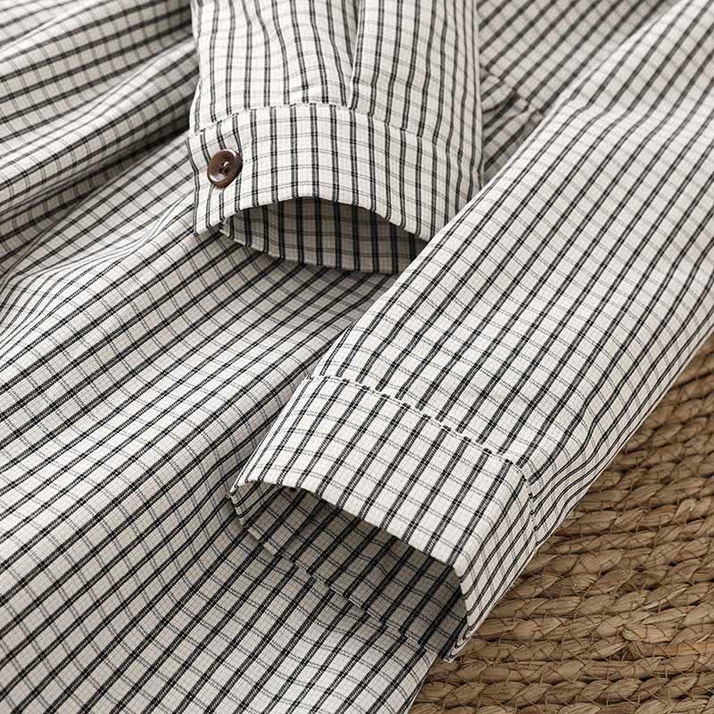 Buddha Stones Fall Vintage Casual Button-Up White Plaid Women's Long Sleeve Dress With Pockets - image 9