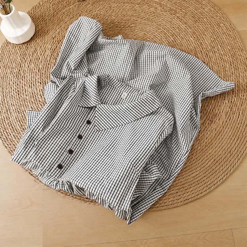Buddha Stones Fall Vintage Casual Button-Up White Plaid Women's Long Sleeve Dress With Pockets - image 2