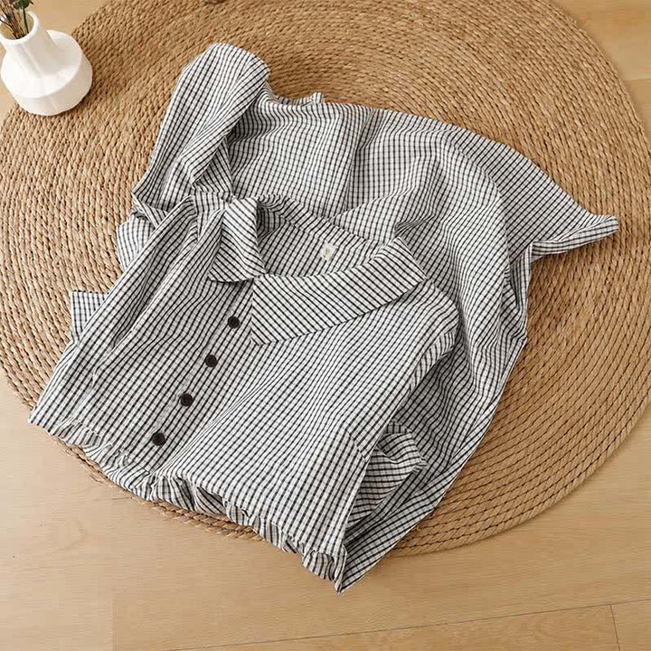 Buddha Stones Fall Vintage Casual Button-Up White Plaid Women's Long Sleeve Dress With Pockets - image 2