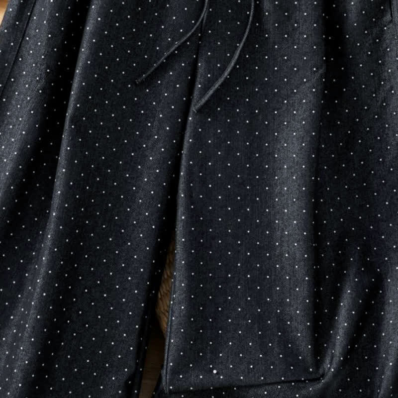 Buddha Stones Fall Casual Drawstring Polka Dot Ankle Pants Women's Straight Leg Pants With Pocket - image 3