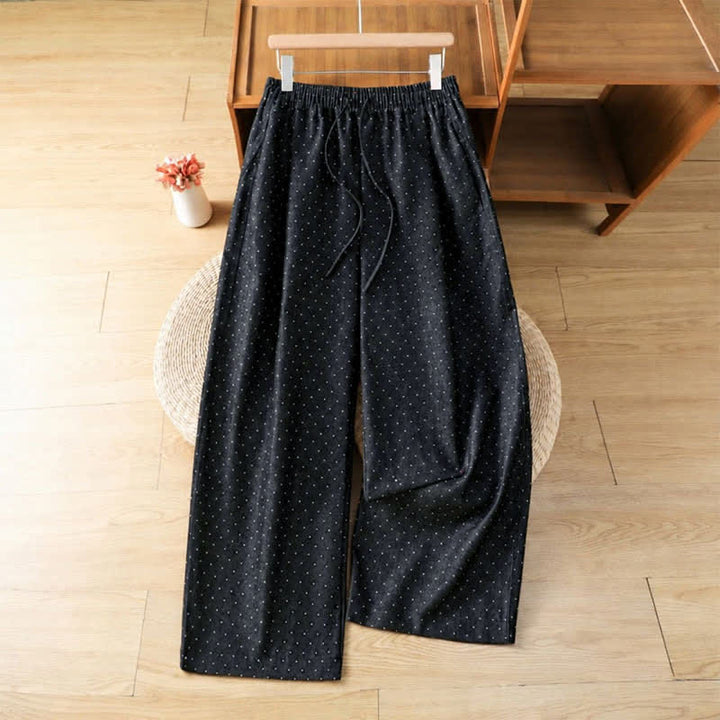 Buddha Stones Fall Casual Drawstring Polka Dot Ankle Pants Women's Straight Leg Pants With Pocket - MidnightBlue - US8-10, UK/AU12-14, EU40-42 (2XL) - image 0