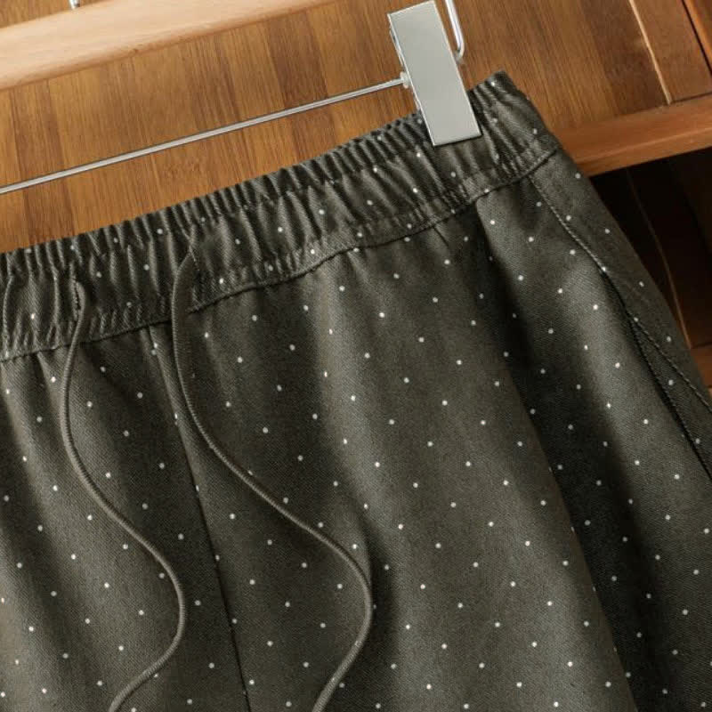 Buddha Stones Fall Casual Drawstring Polka Dot Ankle Pants Women's Straight Leg Pants With Pocket - image 7