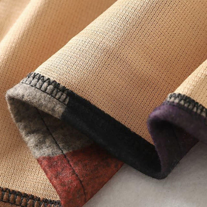 Buddha Stones Fall Winter Vintage Boho Geometric Patchwork Abstract Cotton Women's Long Sleeve Dress With Pockets - image 8