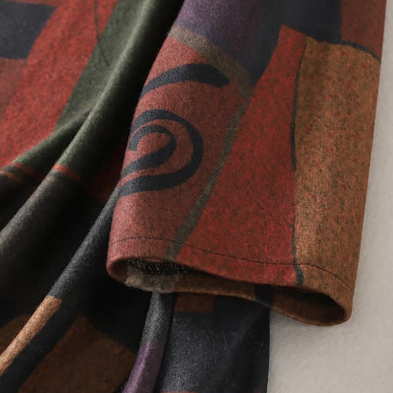 Buddha Stones Fall Winter Vintage Boho Geometric Patchwork Abstract Cotton Women's Long Sleeve Dress With Pockets - image 5