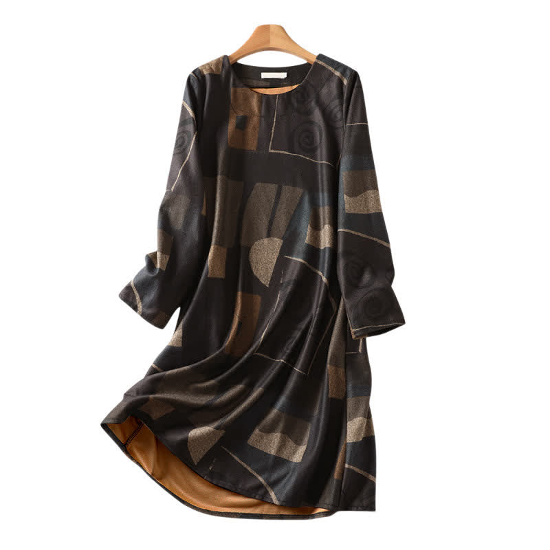 Buddha Stones Fall Winter Vintage Boho Geometric Patchwork Abstract Cotton Women's Long Sleeve Dress With Pockets - DarkSlateGray - US8-10, UK/AU12-14, EU40-42 (2XL) - image 9