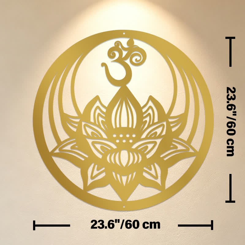 Buddha Stones Golden Lotus OM Metal Meaningful Symbols Wall Art - Approx. 60cm x 60cm x 0.12cm / 23.62in x 23.62in x 0.05in - image 12