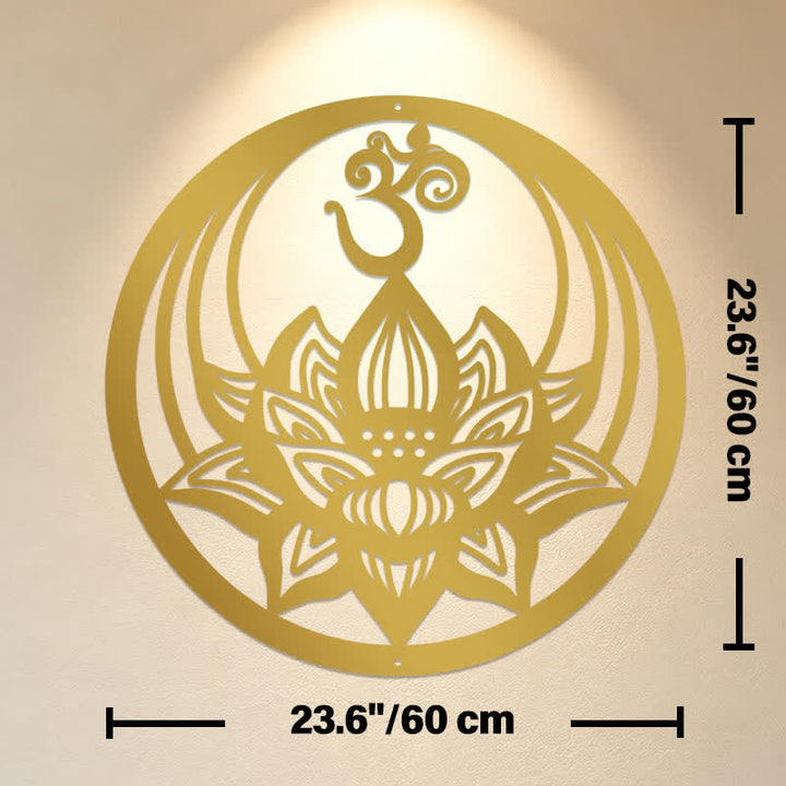 Buddha Stones Golden Lotus OM Metal Meaningful Symbols Wall Art - Approx. 60cm x 60cm x 0.12cm / 23.62in x 23.62in x 0.05in - image 12