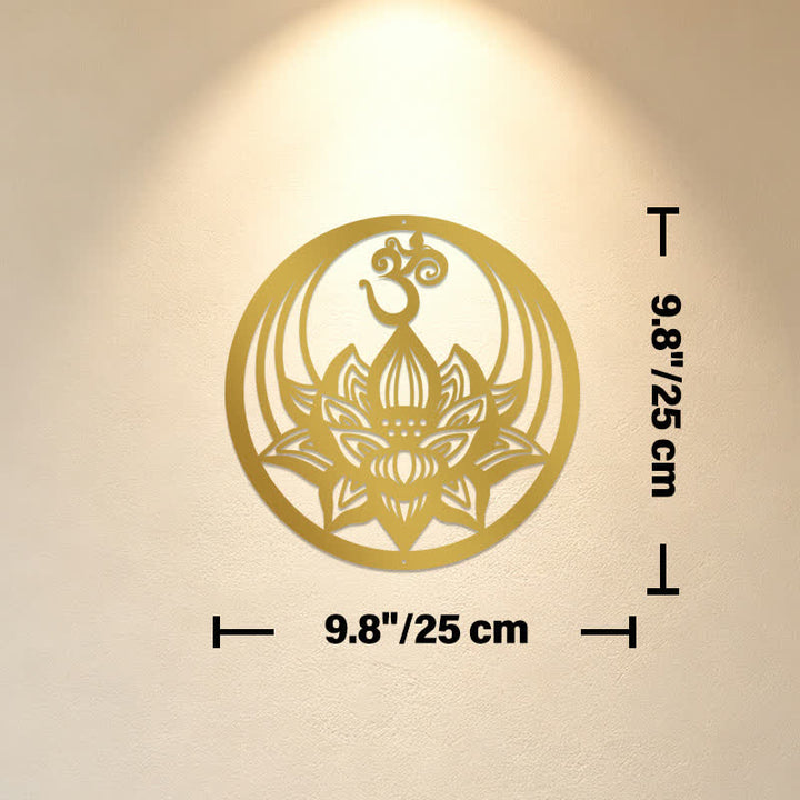 Buddha Stones Golden Lotus OM Metal Meaningful Symbols Wall Art - Approx. 25cm x 25cm x 0.1cm / 9.84in x 9.84in x 0.04in - image 2