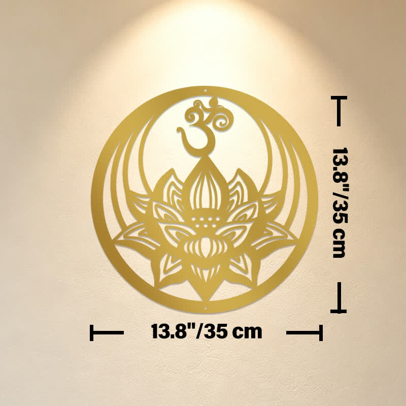 Buddha Stones Golden Lotus OM Metal Meaningful Symbols Wall Art - Approx. 35cm x 35cm x 0.1cm / 13.78in x 13.78in x 0.04in - image 6