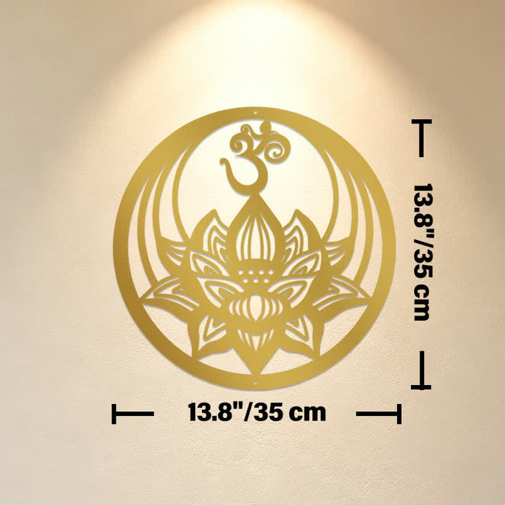 Buddha Stones Golden Lotus OM Metal Meaningful Symbols Wall Art - Approx. 35cm x 35cm x 0.1cm / 13.78in x 13.78in x 0.04in - image 6