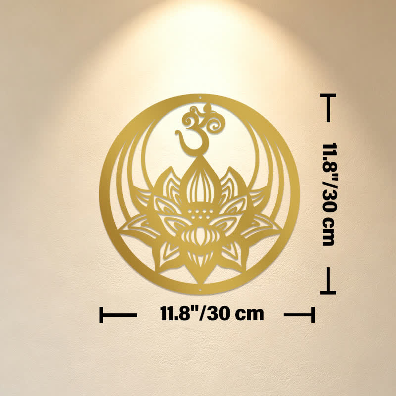 Buddha Stones Golden Lotus OM Metal Meaningful Symbols Wall Art - Approx. 30cm x 30cm x 0.1cm / 11.81in x 11.81in x 0.04in - image 4