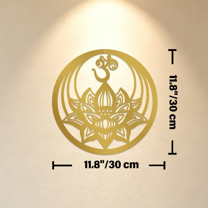 Buddha Stones Golden Lotus OM Metal Meaningful Symbols Wall Art - Approx. 30cm x 30cm x 0.1cm / 11.81in x 11.81in x 0.04in - image 4