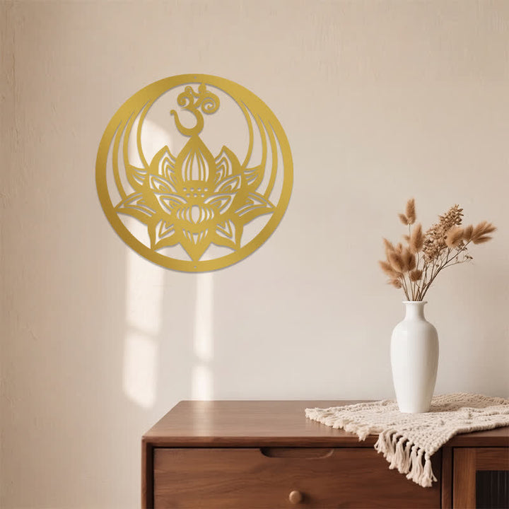 Buddha Stones Golden Lotus OM Metal Meaningful Symbols Wall Art - image 3