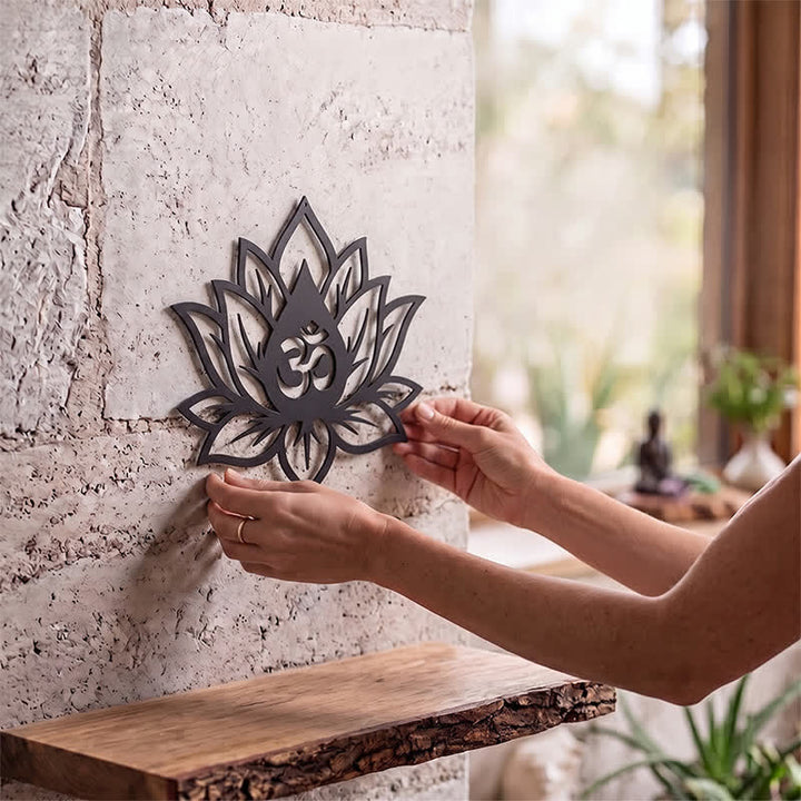 Buddha Stones Metal Lotus OM Mindfulness Zen Meaningful Symbols Wall Art - image 1