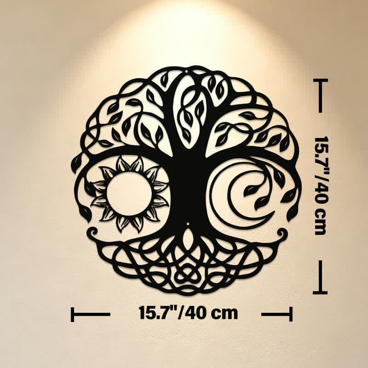 Buddha Stones Metal Tree of Life Unity Sun Moon Round Meaningful Symbols Wall Art - Approx. 40cm x 40cm x 0.1cm / 15.75in x 15.75in x 0.04in - image 8