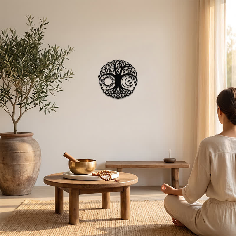 Buddha Stones Metal Tree of Life Unity Sun Moon Round Meaningful Symbols Wall Art - image 5