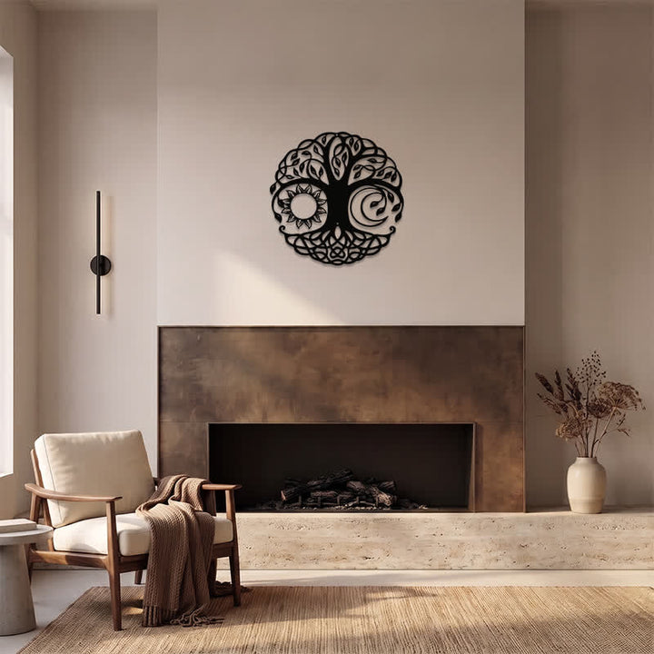 Buddha Stones Metal Tree of Life Unity Sun Moon Round Meaningful Symbols Wall Art - image 11