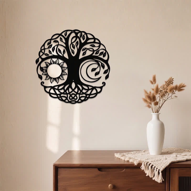 Buddha Stones Metal Tree of Life Unity Sun Moon Round Meaningful Symbols Wall Art - image 3