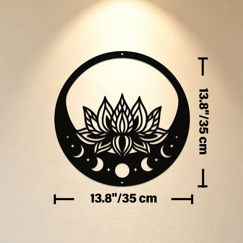 Buddha Stones Round Metal Lotus Moon Phase Purity Meaningful Symbols Wall Art - Approx. 35cm x 35cm x 0.1cm / 13.78in x 13.78in x 0.04in - image 6
