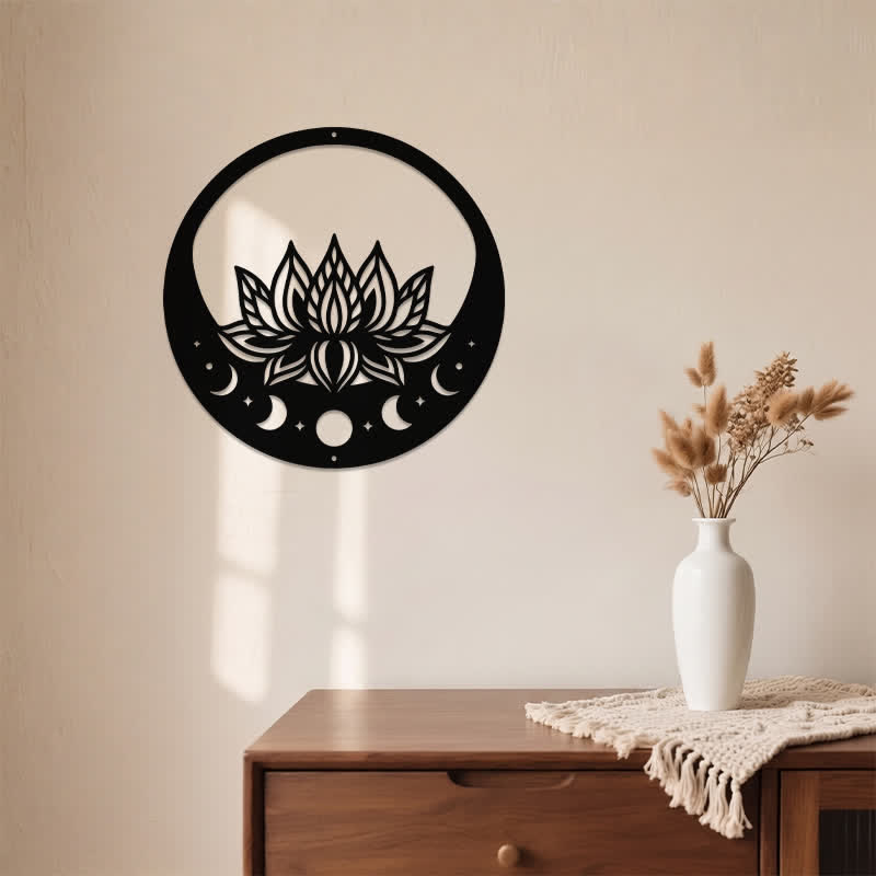 Buddha Stones Round Metal Lotus Moon Phase Purity Meaningful Symbols Wall Art - image 3