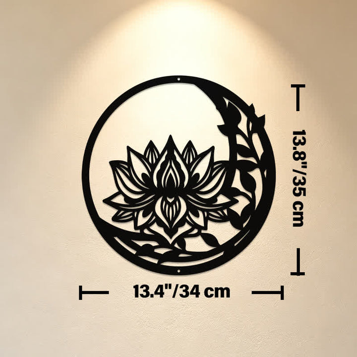 Buddha Stones Round Lotus Purity Metal Meaningful Symbols Wall Art - Approx. 34.0cm x 35cm x 0.1cm / 13.39in x 13.78in x 0.04in - image 6