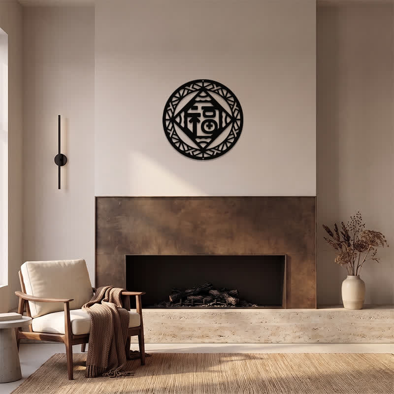 Buddha Stones Round Fu Character Blessing Geometric Metal Meaningful Symbols Wall Art - image 11