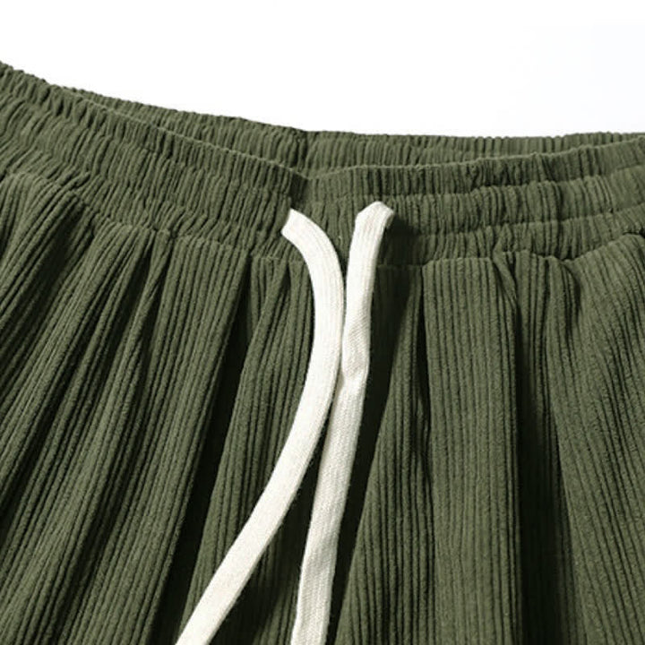 Buddha Stones Fall Winter Casual Drawstring Solid Ankle Pants Corduroy Men's Straight Leg Pants With Pockets - image 3