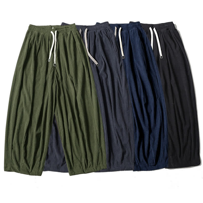 Buddha Stones Fall Winter Casual Drawstring Solid Ankle Pants Corduroy Men's Straight Leg Pants With Pockets - image 8