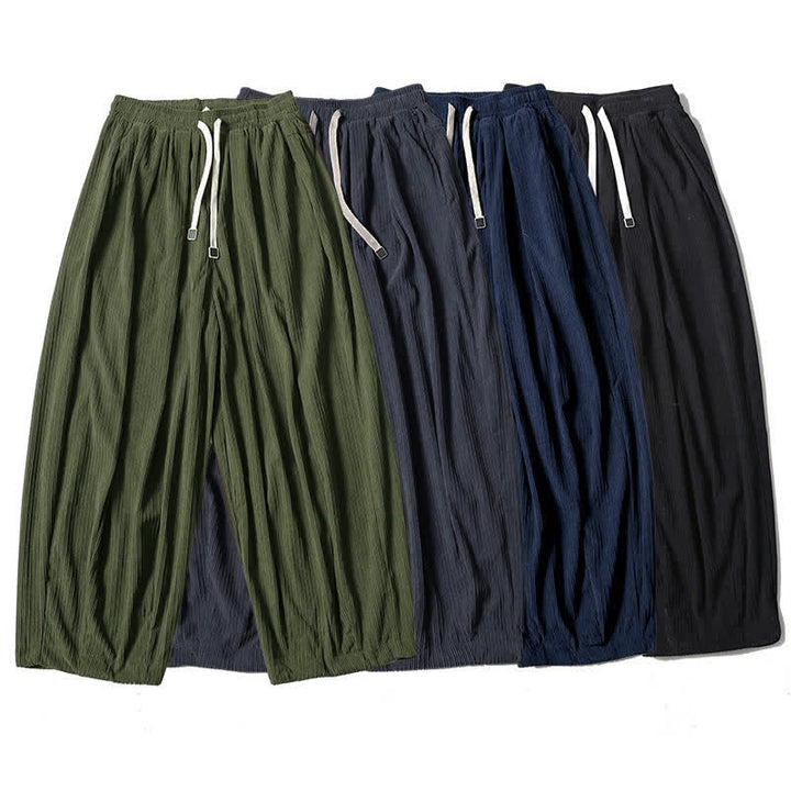 Buddha Stones Fall Winter Casual Drawstring Solid Ankle Pants Corduroy Men's Straight Leg Pants With Pockets - image 8