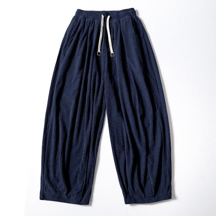 Buddha Stones Fall Winter Casual Drawstring Solid Ankle Pants Corduroy Men's Straight Leg Pants With Pockets - Navy - Fleece Lined - US/UK/AU46，EU56 (5XL) - image 0