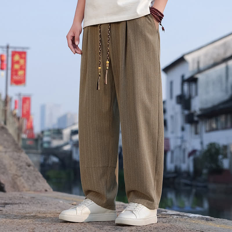 Buddha Stones Spring Fall Minimalist Casual Drawstring Solid Ankle Pants Men's Straight Leg Pants With Pockets - image 7
