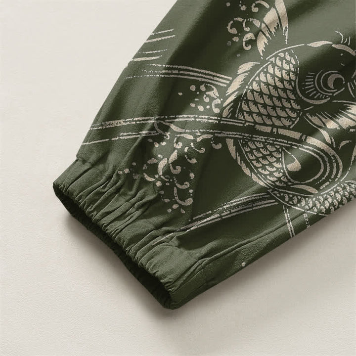 Buddha Stones Pure Cotton Koi Fish Pattern Drawstring Men's Harem Pants With Pockets - image 16