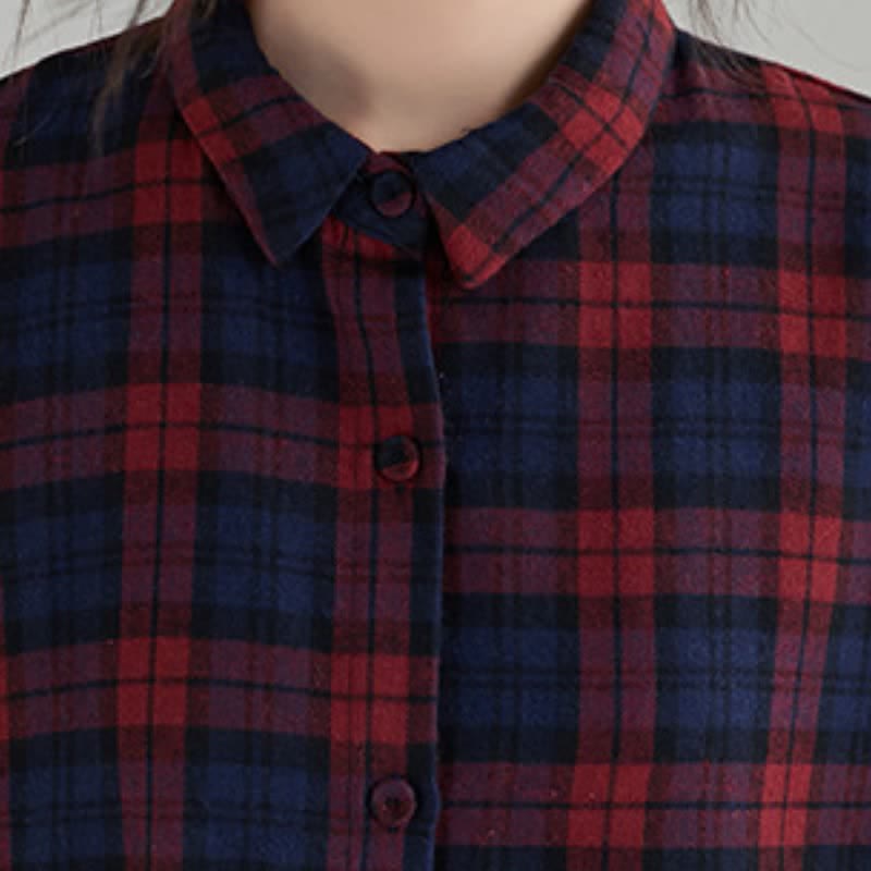 Buddha Stones Fall Casual Vintage Button-Up Plaid Women's Long Sleeve Dresses With Pocket - image 11