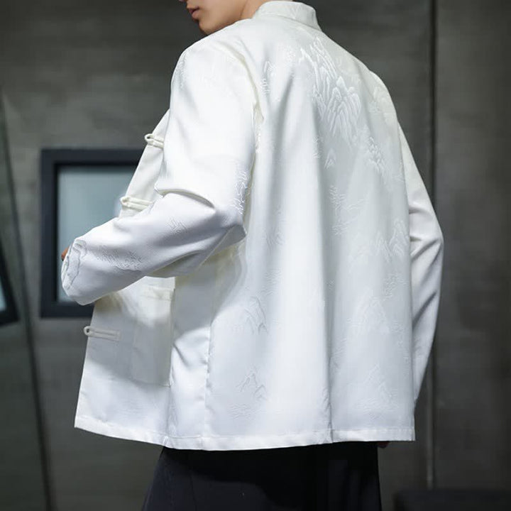 Buddha Stones Fall Tang Style Vintage Frog Button Mountains Solid Men's Long Sleeve Shirts With Pockets - image 15