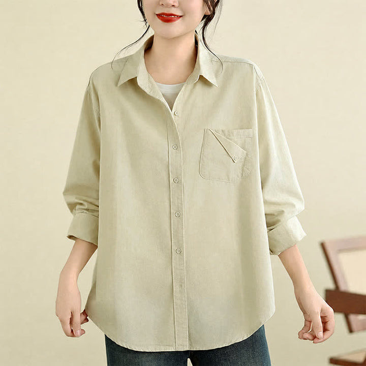 Buddha Stones Fall Casual Minimalist Button-Up Solid Cotton Women's Jacket With Pocket - image 18
