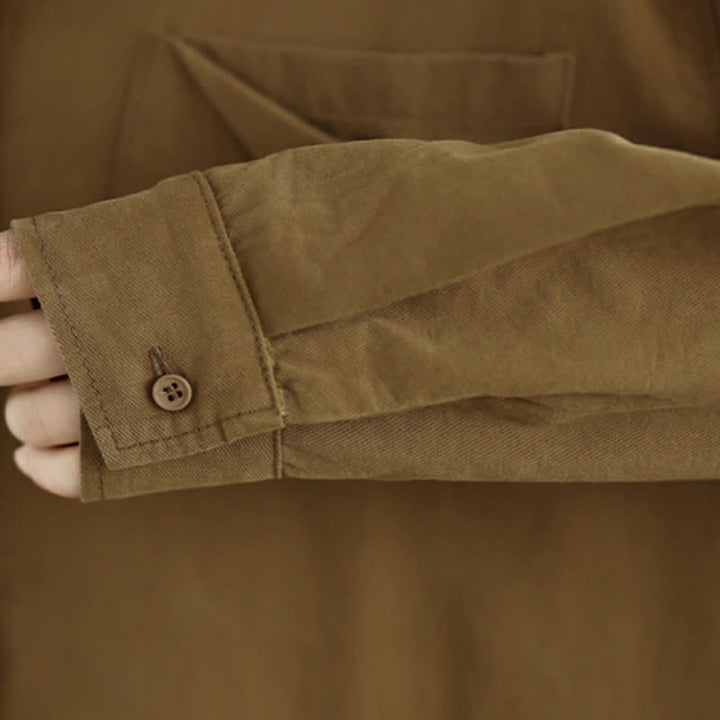 Buddha Stones Fall Casual Minimalist Button-Up Solid Cotton Women's Jacket With Pocket - image 9