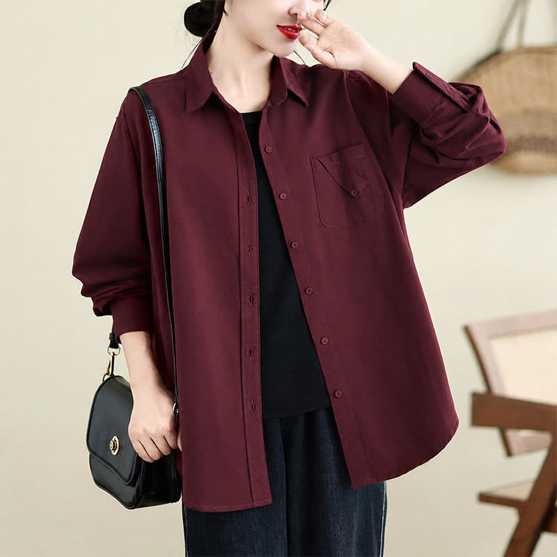 Buddha Stones Fall Casual Minimalist Button-Up Solid Cotton Women's Jacket With Pocket - image 15
