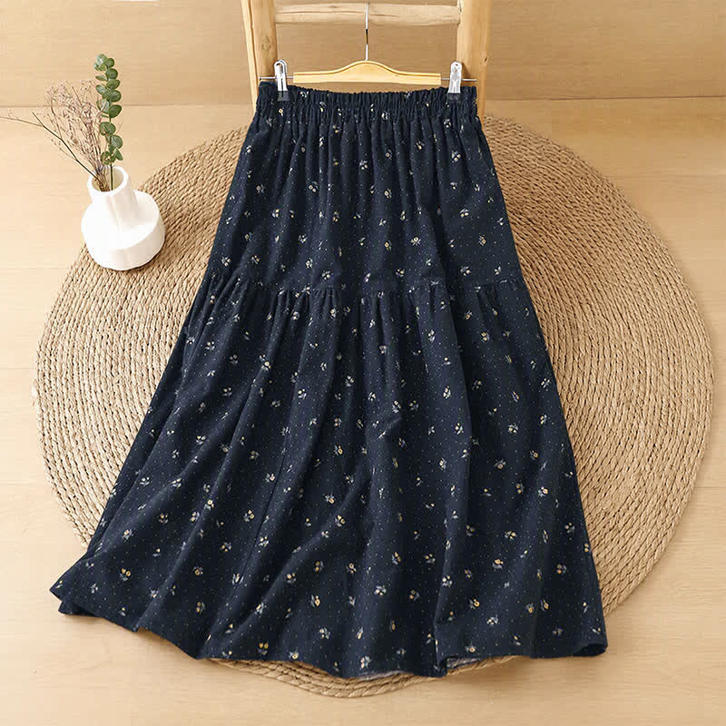 Buddha Stones Fall Casual Boho Elastic Waist Floral Women's Skirt - MidnightBlue - US8-10, UK/AU12-14, EU40-42 (2XL) - image 0