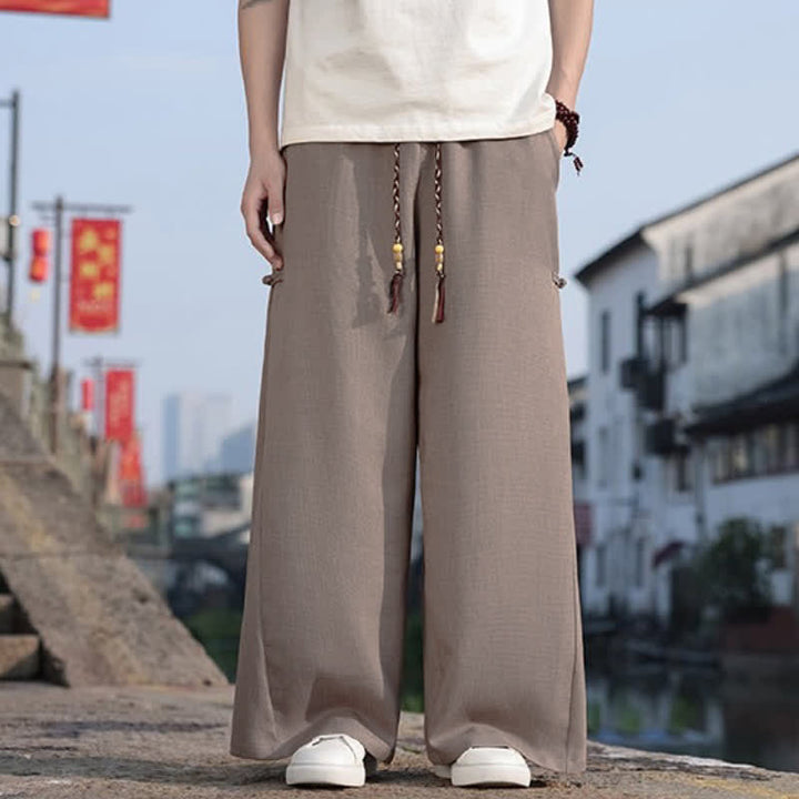 Buddha Stones Spring Fall Casual Tang Style Drawstring Solid Long Pants Men's Straight Leg Pants With Pocket - Peru - US/UK/AU44, EU54 (4XL) - image 8