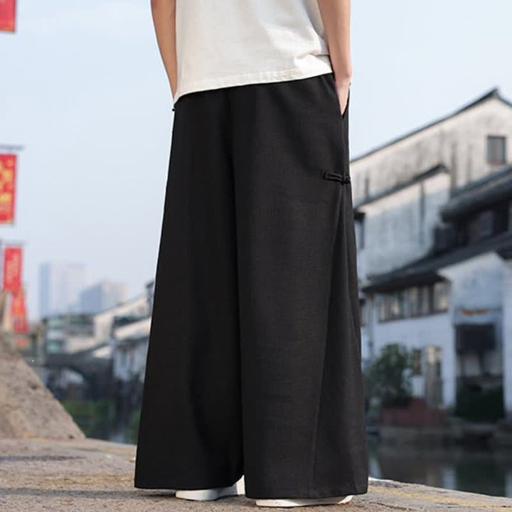 Buddha Stones Spring Fall Casual Tang Style Drawstring Solid Long Pants Men's Straight Leg Pants With Pocket - image 4