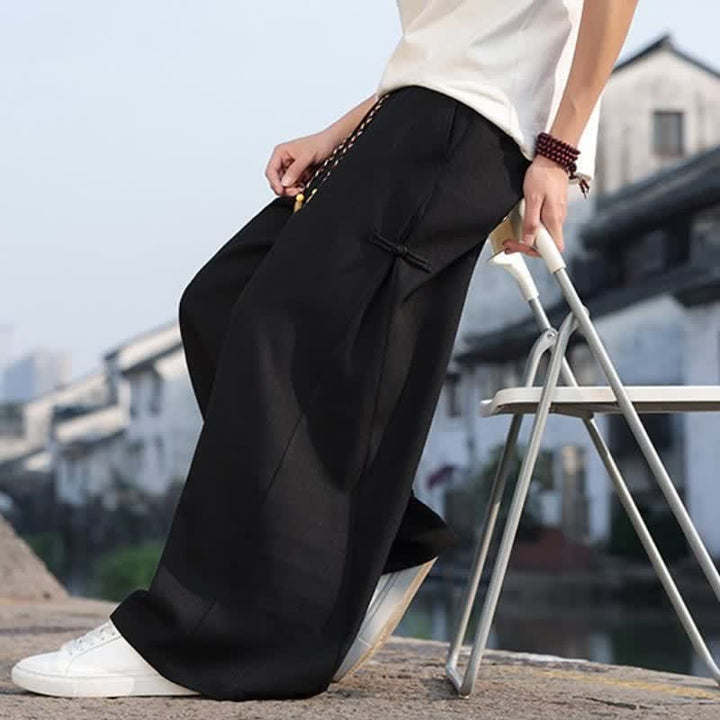 Buddha Stones Spring Fall Casual Tang Style Drawstring Solid Long Pants Men's Straight Leg Pants With Pocket - image 7