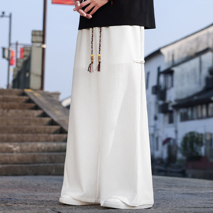 Buddha Stones Spring Fall Casual Tang Style Drawstring Solid Long Pants Men's Straight Leg Pants With Pocket - White - US/UK/AU44, EU54 (4XL) - image 16