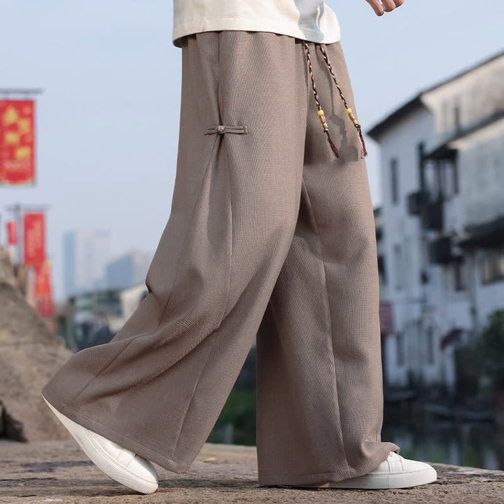 Buddha Stones Spring Fall Casual Tang Style Drawstring Solid Long Pants Men's Straight Leg Pants With Pocket - image 11