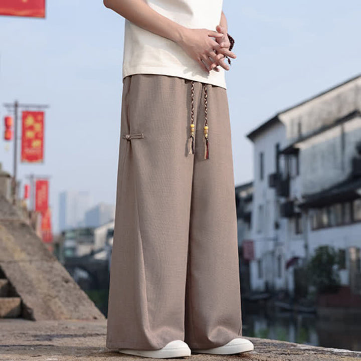 Buddha Stones Spring Fall Casual Tang Style Drawstring Solid Long Pants Men's Straight Leg Pants With Pocket - image 13