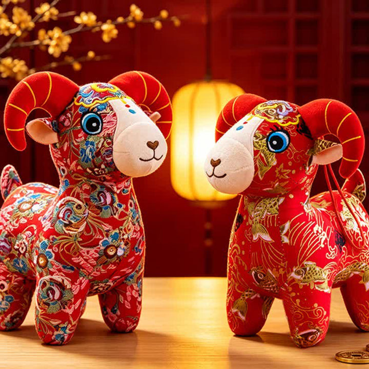 Buddha Stones Red Cotton Zodiac Goat Luck Plush Cute Animal Decor - image 14