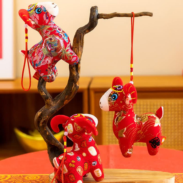 Buddha Stones Red Cotton Zodiac Goat Luck Plush Cute Animal Decor - image 16